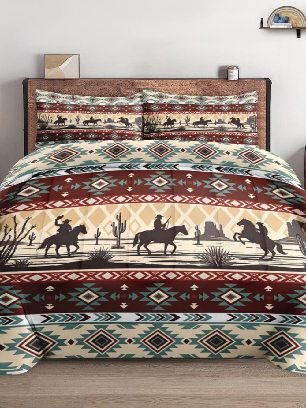 Full Comforter Set, 3 Pieces Western Cowboy Bedding, All Season